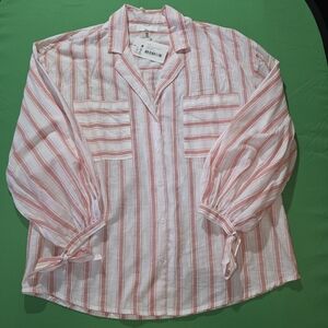 Na-kd Cotton, Pink/White Stripped, Tie Sleeve Blouse